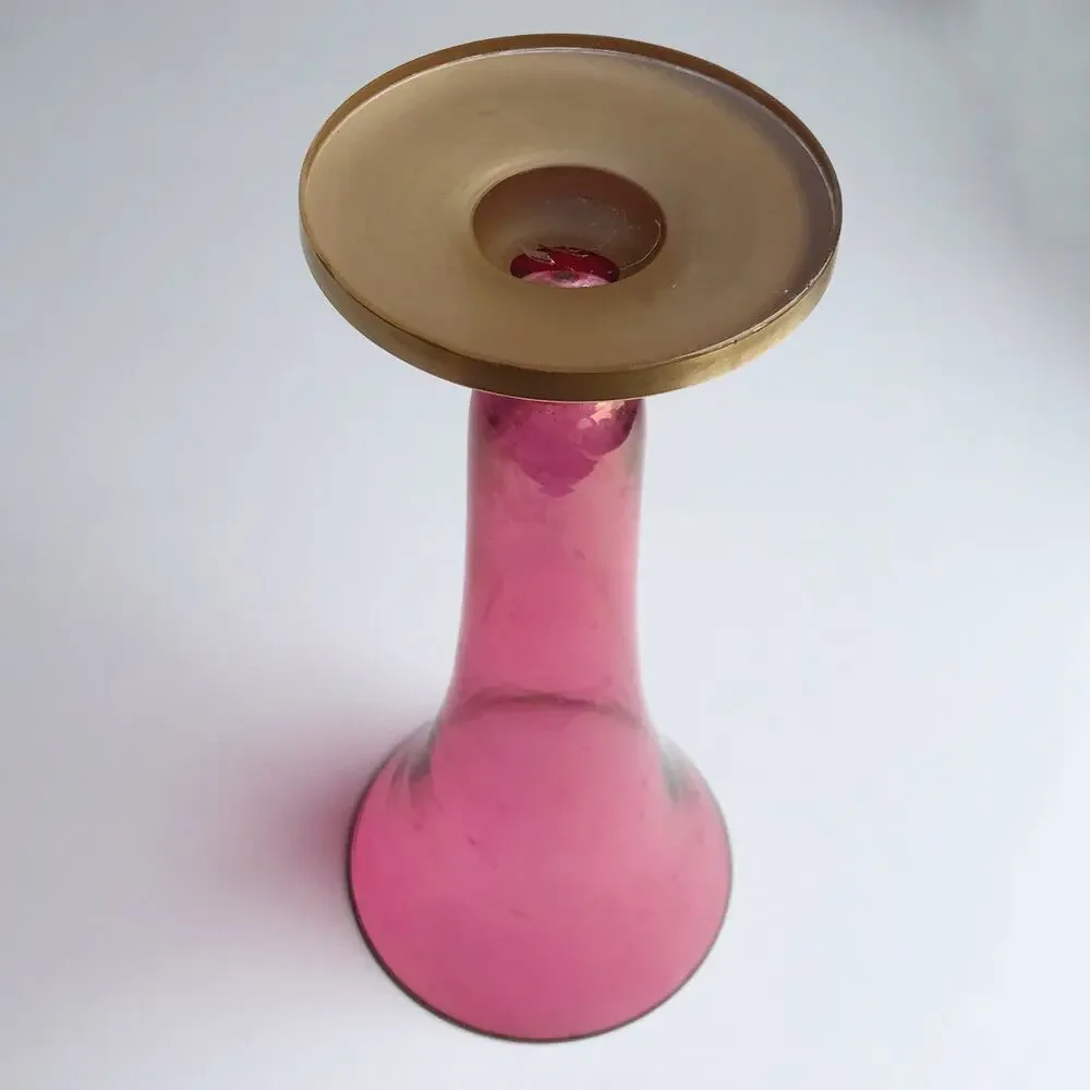 Vintage Gold Red Fluted Glass Vase MCM Home Decor Dark Romantic - Picture 5 of 7
